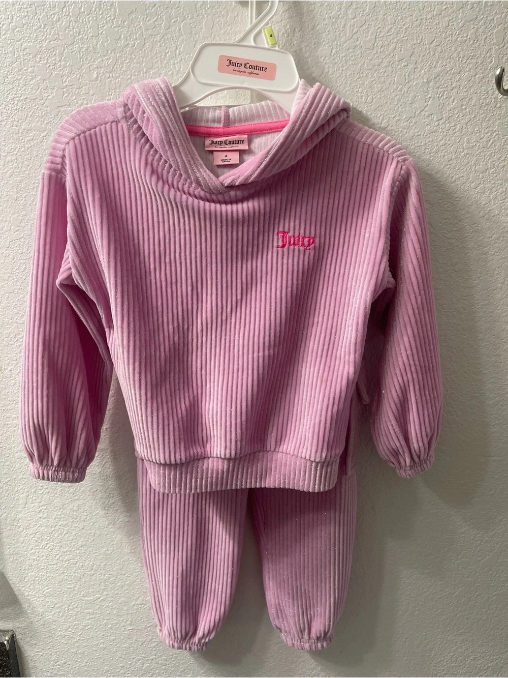 Juicy Couture Girls' Light Pink Corduroy Hoodie & Cargo Joggers Set